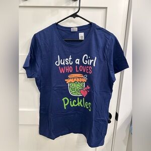 NWOT Women’s Shirt Navy Blue- Just a Girl Who Loves Pickles. 🥒 Size Large